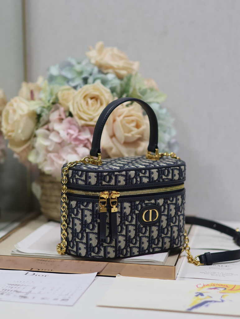 Dior Caro Small Vanity Case S5196 Blue Dior Oblique Jacquard - Default Title - View 3