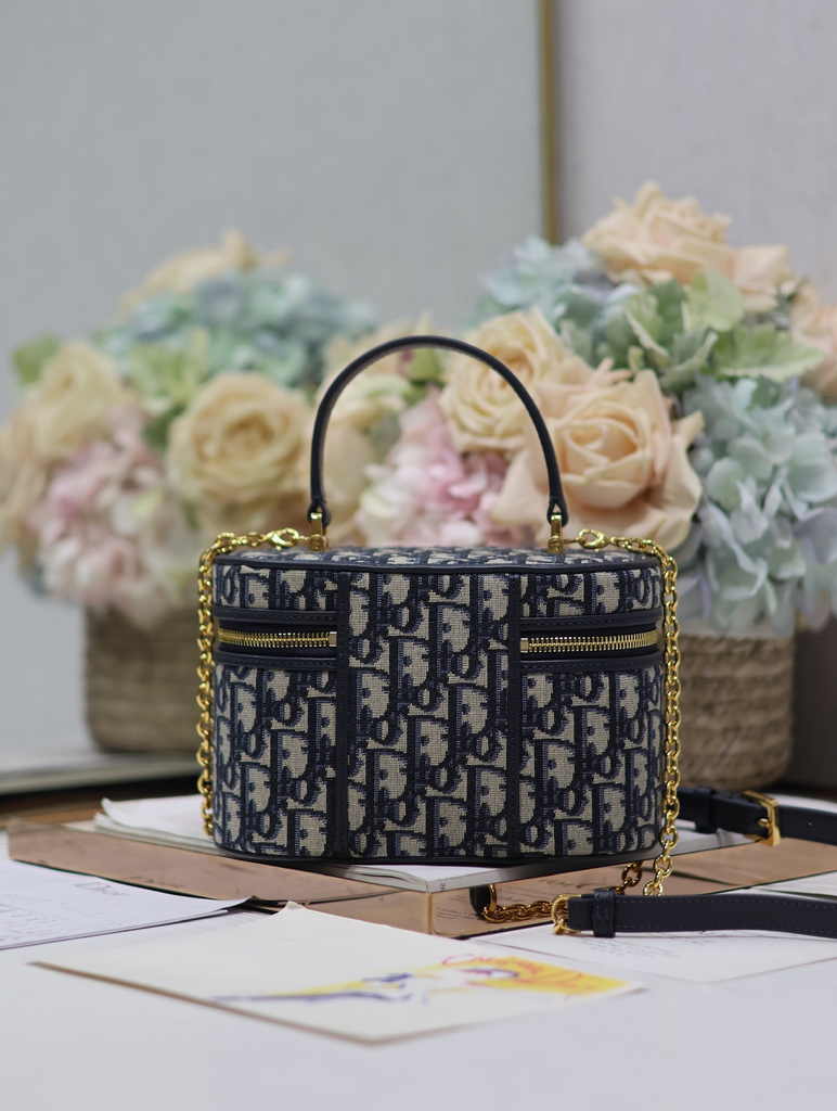 Dior Caro Small Vanity Case S5196 Blue Dior Oblique Jacquard