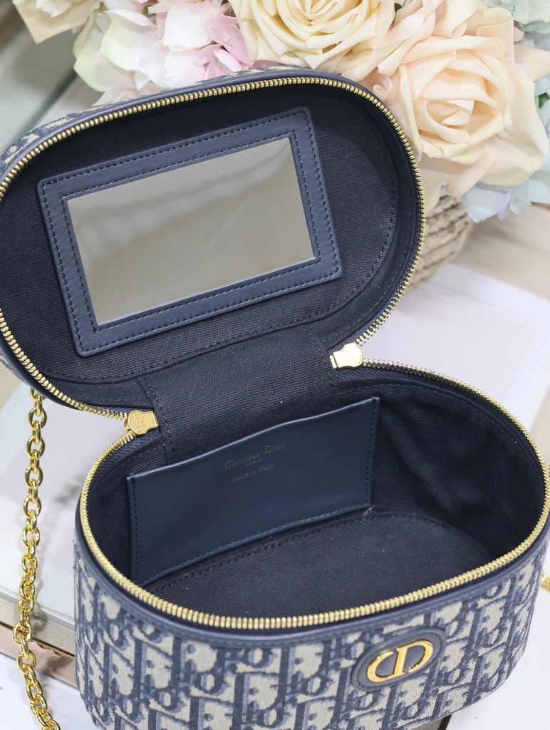 Dior Caro Small Vanity Case S5196 Blue Dior Oblique Jacquard
