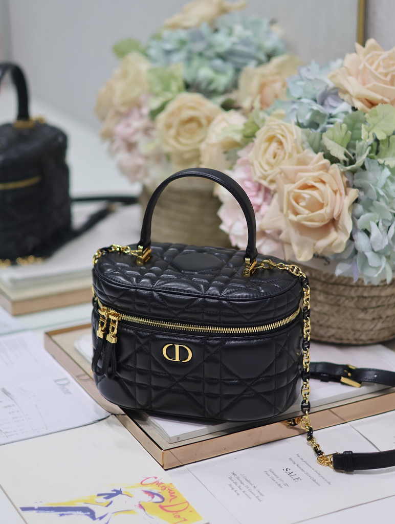 Dior Caro Small Vanity Case S5196 Black Cannage Lambskin