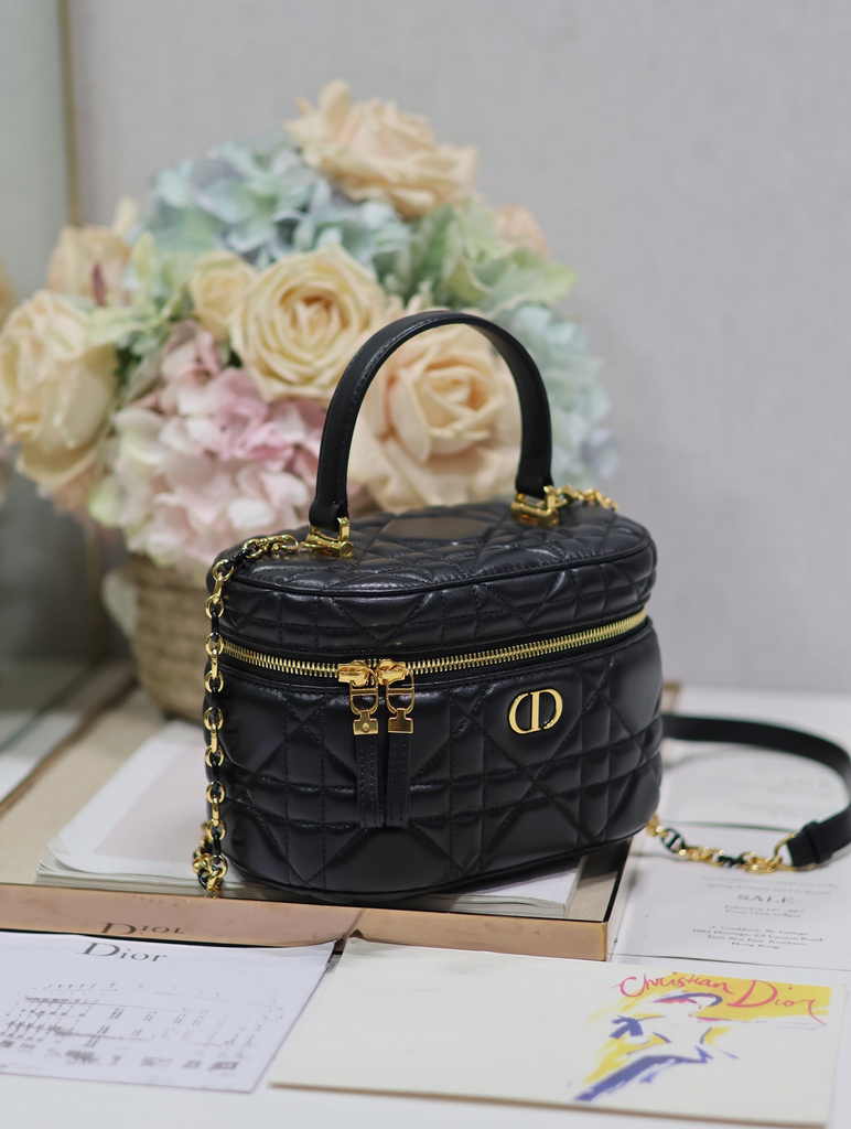 Dior Caro Small Vanity Case S5196 Black Cannage Lambskin