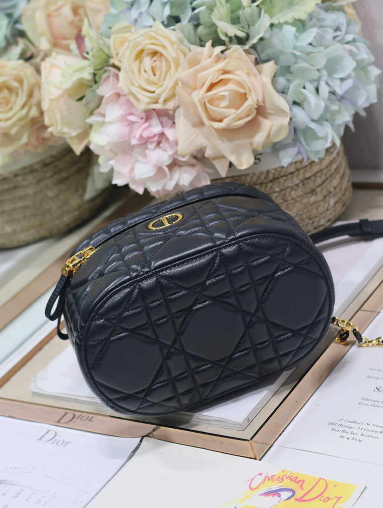Dior Caro Small Vanity Case S5196 Black Cannage Lambskin