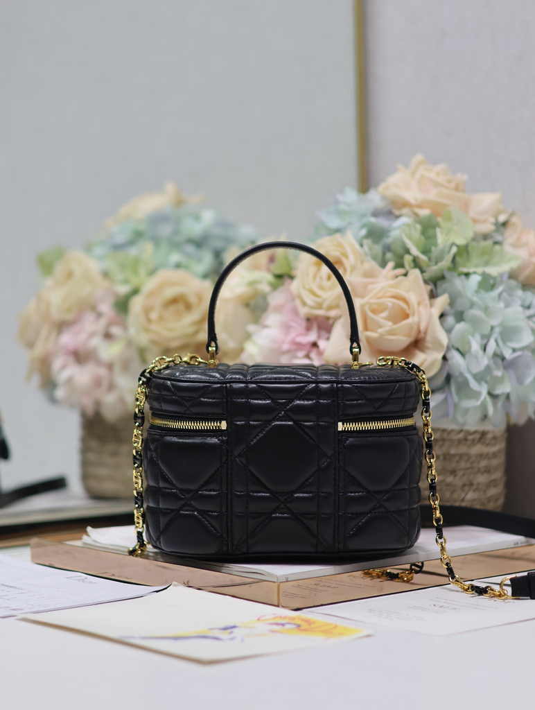 Dior Caro Small Vanity Case S5196 Black Cannage Lambskin