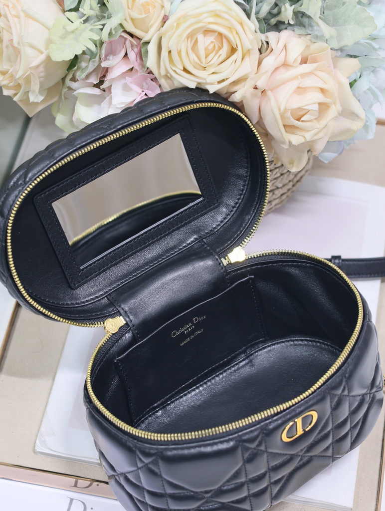Dior Caro Small Vanity Case S5196 Black Cannage Lambskin