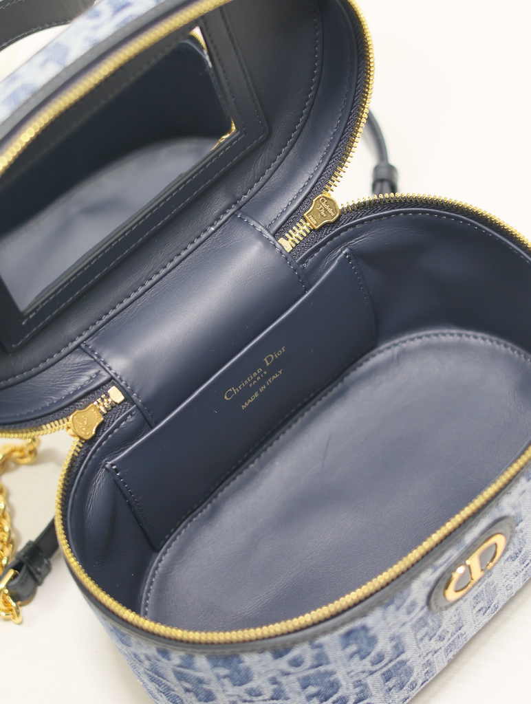 Dior Caro Small Vanity Case S5196 Blue Denim Dior Oblique Jacquard