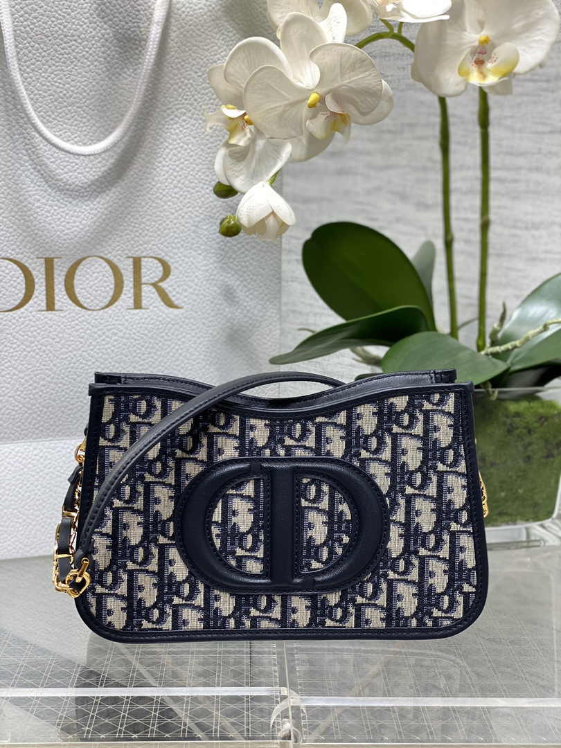 Dior CD Signature Hobo Mini Bag S2213 Blue Dior Oblique Embroidery - Default Title - View 1