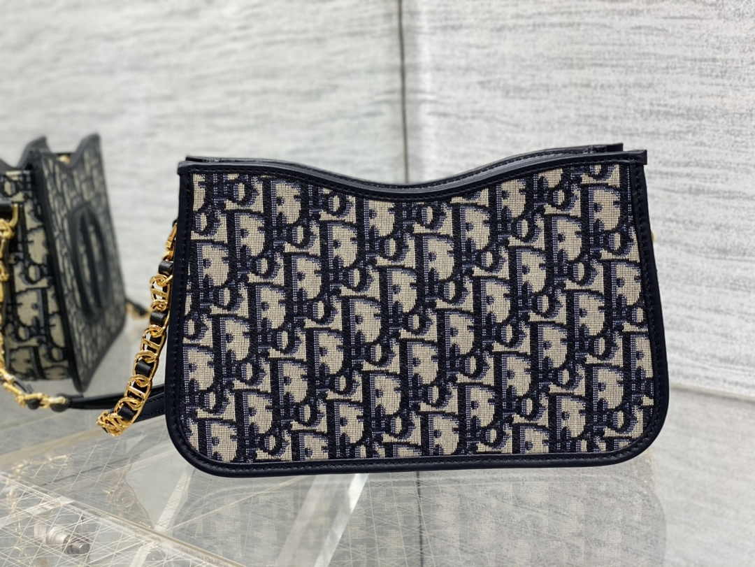 Dior CD Signature Hobo Mini Bag S2213 Blue Dior Oblique Embroidery - Default Title - View 3