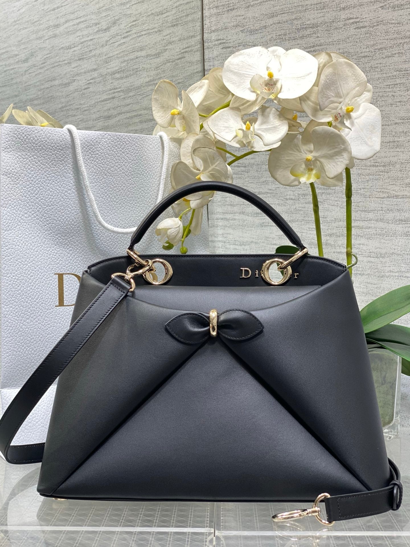 Dior Cigale Large Black Smooth Calfskin Top Handle Bag with Gold Hardware M0738 - Default Title - View 1