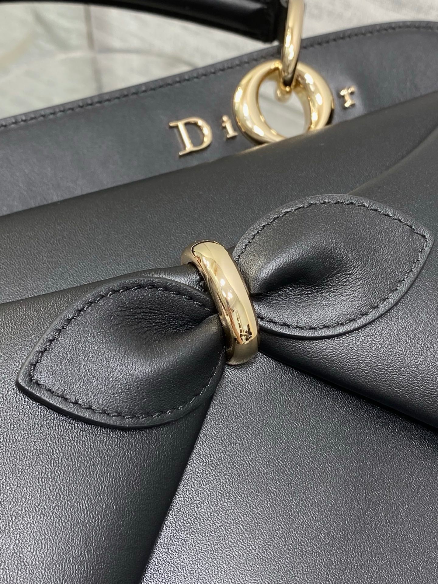 Dior Cigale Large Black Smooth Calfskin Top Handle Bag with Gold Hardware M0738 - Default Title - View 7