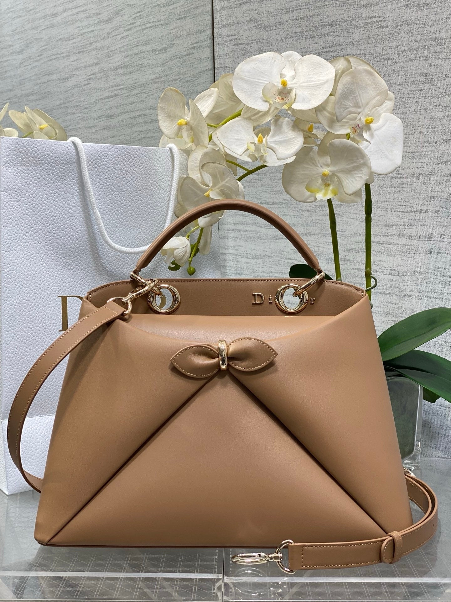 Dior Cigale Large Brown Smooth Calfskin Top Handle Bag M0738 - Default Title - View 1