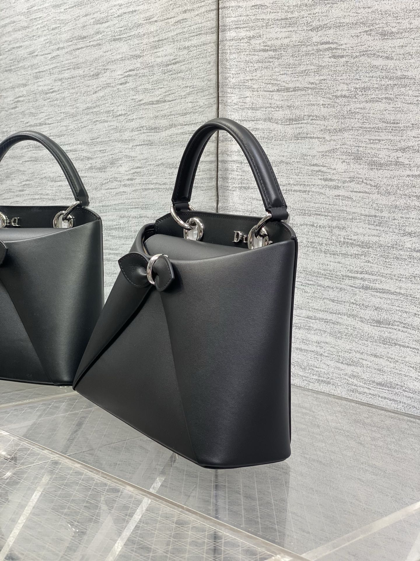 Dior Cigale Black Smooth Calfskin Top Handle Bag with Silver Hardware M0737 - Default Title - View 6