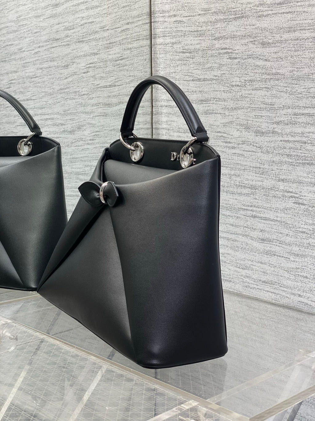 Dior Cigale Large Black Smooth Calfskin Top Handle Bag with Silver Hardware M0738 - Default Title - View 4