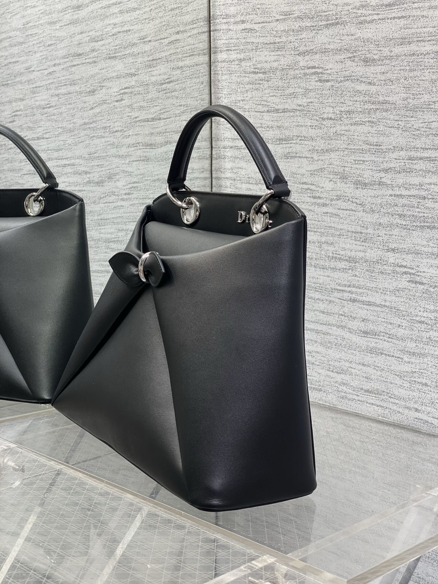 Dior Cigale Large Black Smooth Calfskin Top Handle Bag with Silver Hardware M0738 - Default Title - View 4