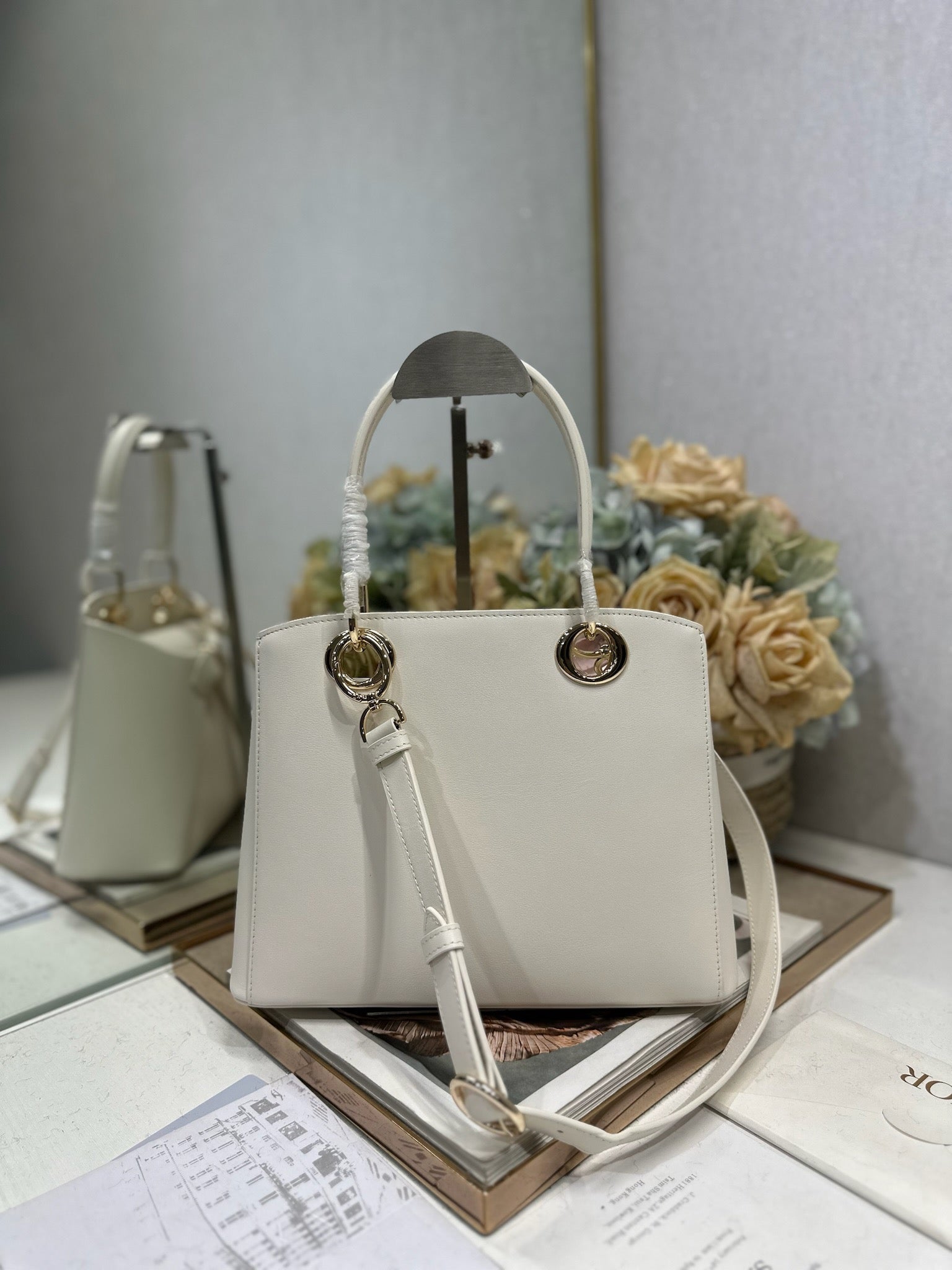 Dior Cigale White Smooth Calfskin Top Handle Bag M0737 - Default Title - View 3