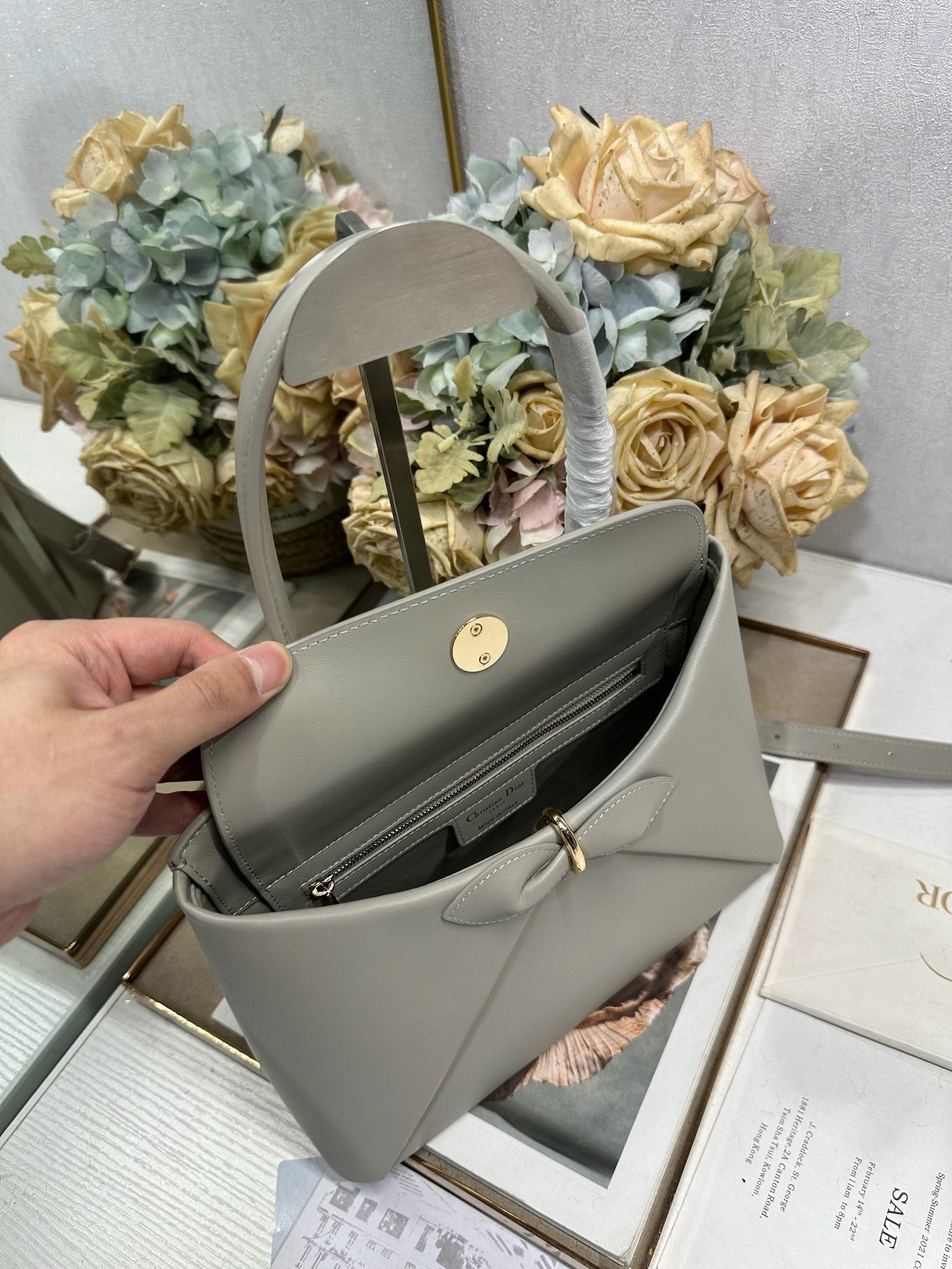 Dior Cigale Gray Smooth Calfskin Top Handle Bag M0737 - Default Title - View 7