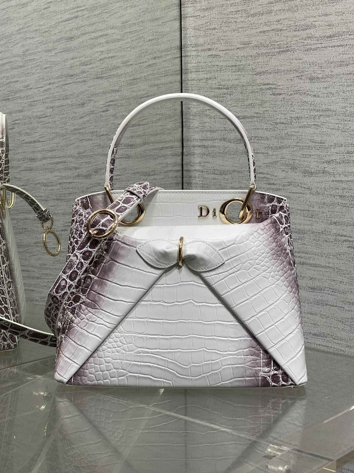 Dior Cigale Top Handle Bag - M0737 - Gray Crocodile Leather - Default Title - View 3
