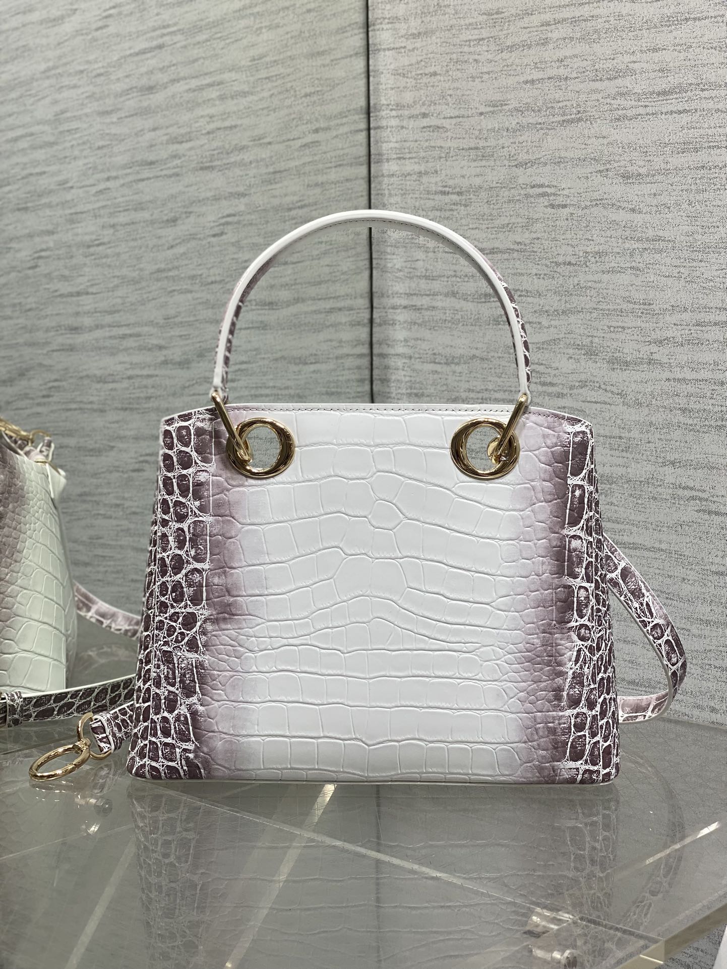 Dior Cigale Top Handle Bag - M0737 - Gray Crocodile Leather - Default Title - View 6