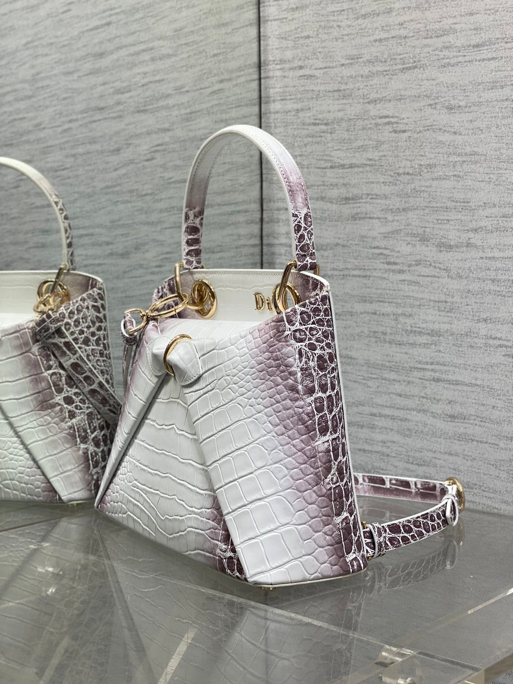 Dior Cigale Top Handle Bag - M0737 - Gray Crocodile Leather - Default Title - View 7