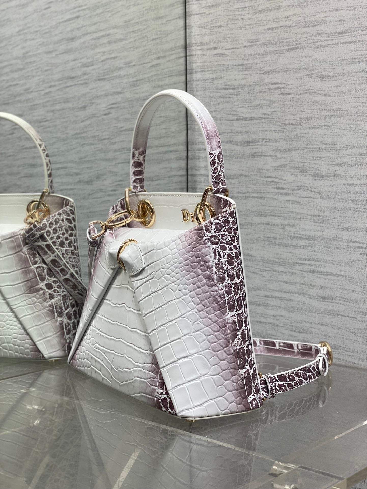 Dior Cigale Top Handle Bag - M0737 - Gray Crocodile Leather - Default Title - View 7
