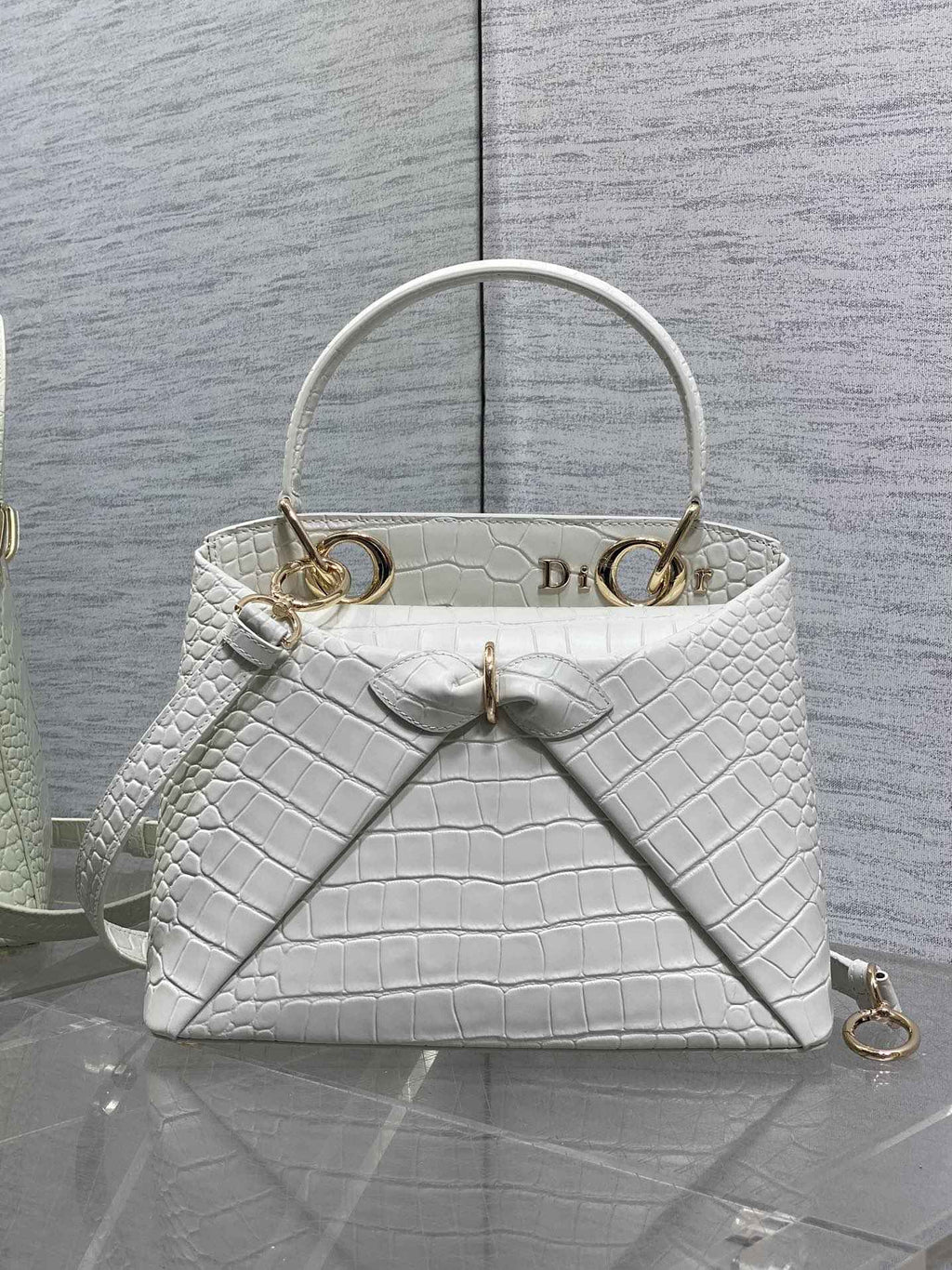 Dior Cigale Top Handle Bag - M0737 - White Crocodile Leather - Default Title - View 2