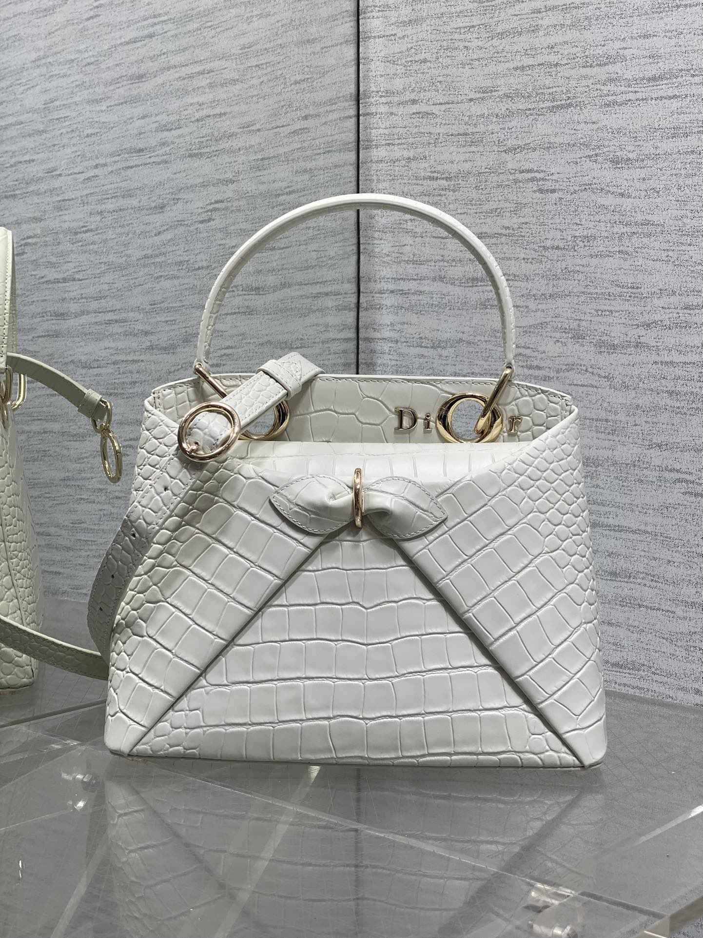 Dior Cigale Top Handle Bag - M0737 - White Crocodile Leather - Default Title - View 3