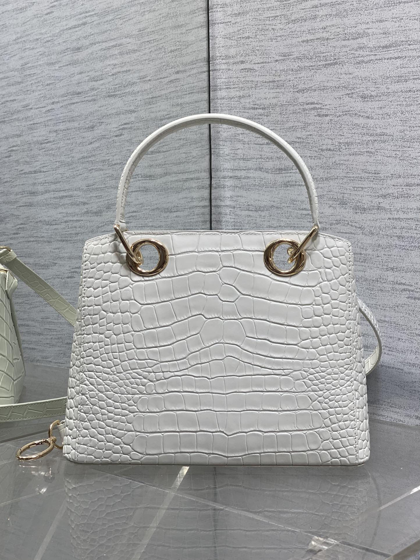 Dior Cigale Top Handle Bag - M0737 - White Crocodile Leather - Default Title - View 6