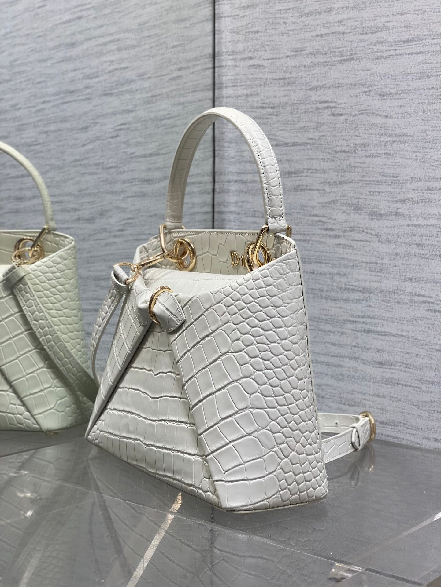 Dior Cigale Top Handle Bag - M0737 - White Crocodile Leather - Default Title - View 7