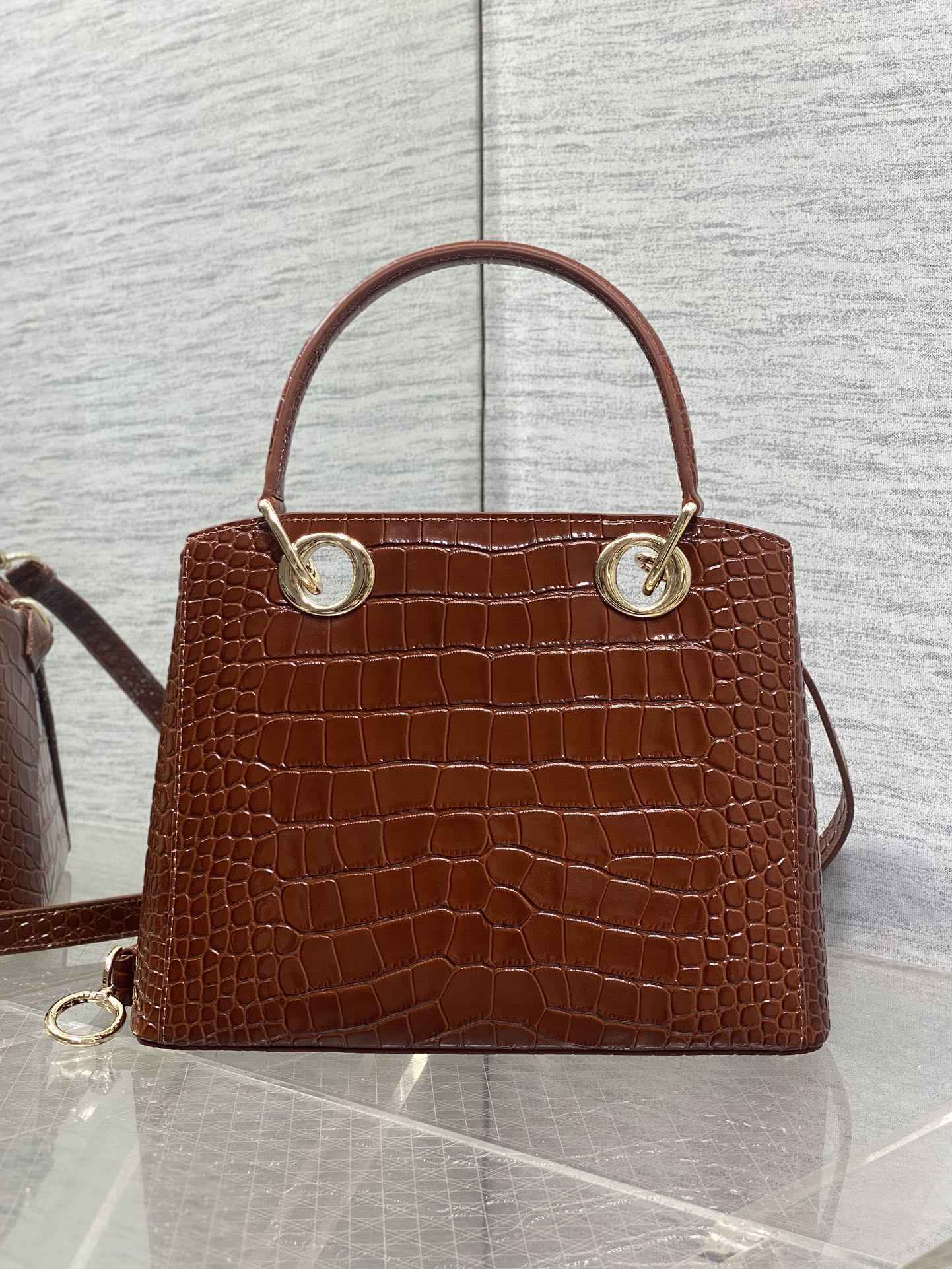 Dior Cigale Top Handle Bag - M0737 - Brown Crocodile Leather - Default Title - View 3