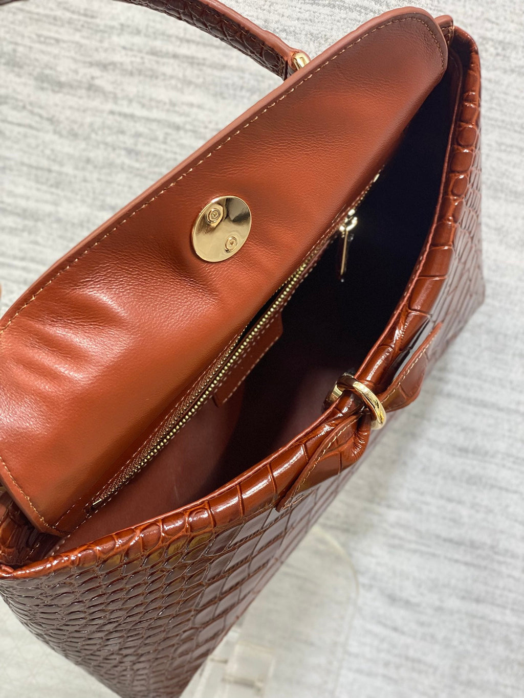 Dior Cigale Top Handle Bag - M0737 - Brown Crocodile Leather - Default Title - View 8