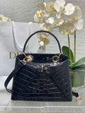 Dior Cigale Top Handle Bag - M0737 - Black Crocodile Leather - Default Title - View 1
