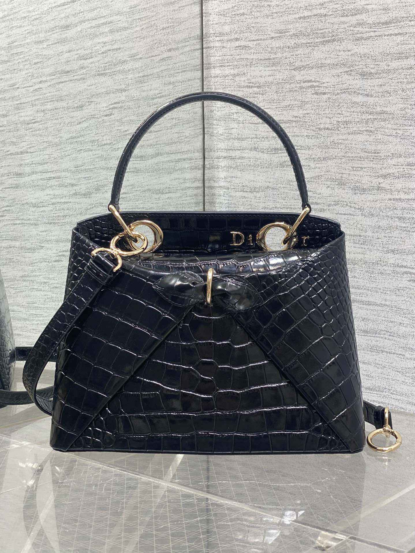 Dior Cigale Top Handle Bag - M0737 - Black Crocodile Leather - Default Title - View 2