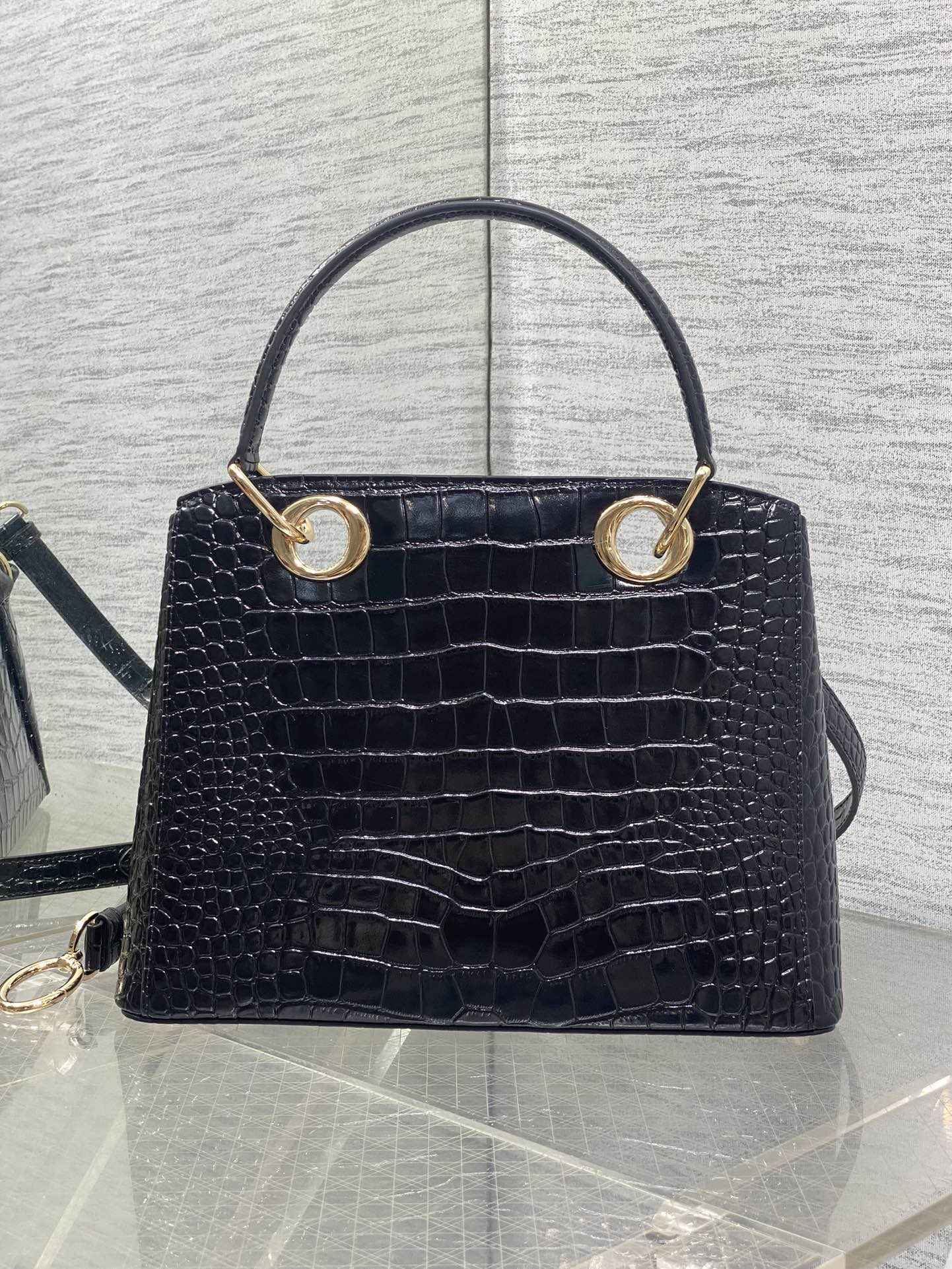 Dior Cigale Top Handle Bag - M0737 - Black Crocodile Leather - Default Title - View 3