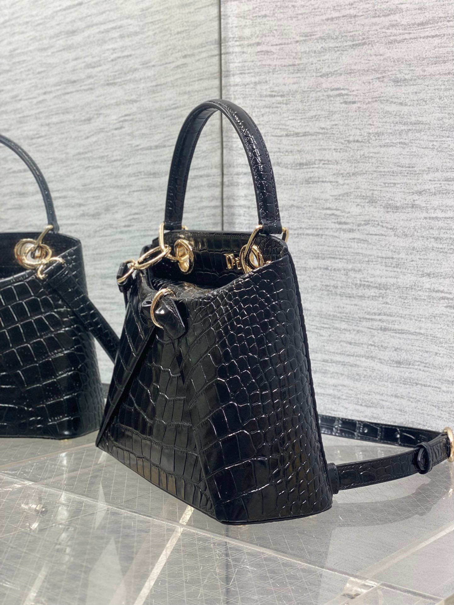 Dior Cigale Top Handle Bag - M0737 - Black Crocodile Leather - Default Title - View 6