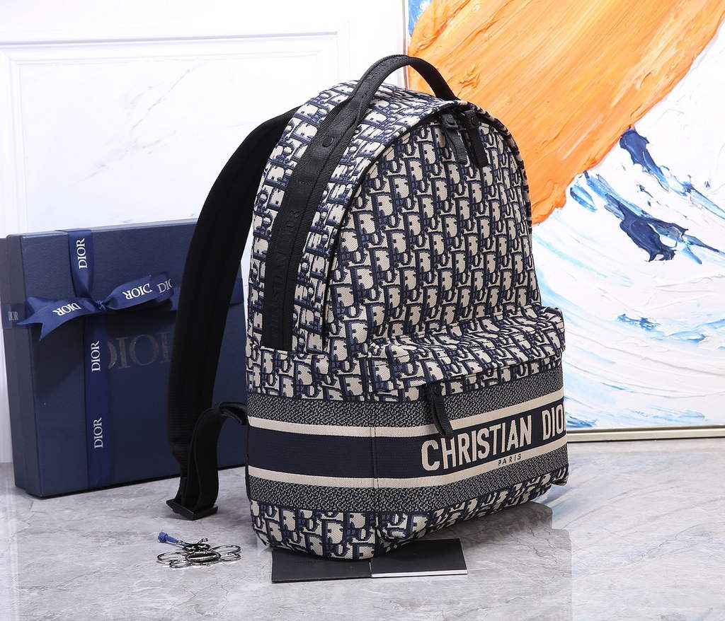 Dior DiorTravel Small Backpack M6104 Blue Oblique Jacquard - Default Title - View 2