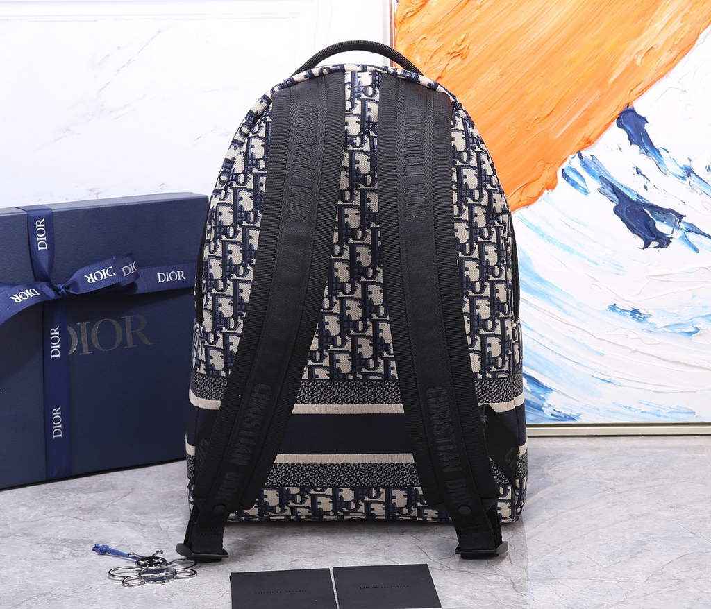 Dior DiorTravel Small Backpack M6104 Blue Oblique Jacquard - Default Title - View 3