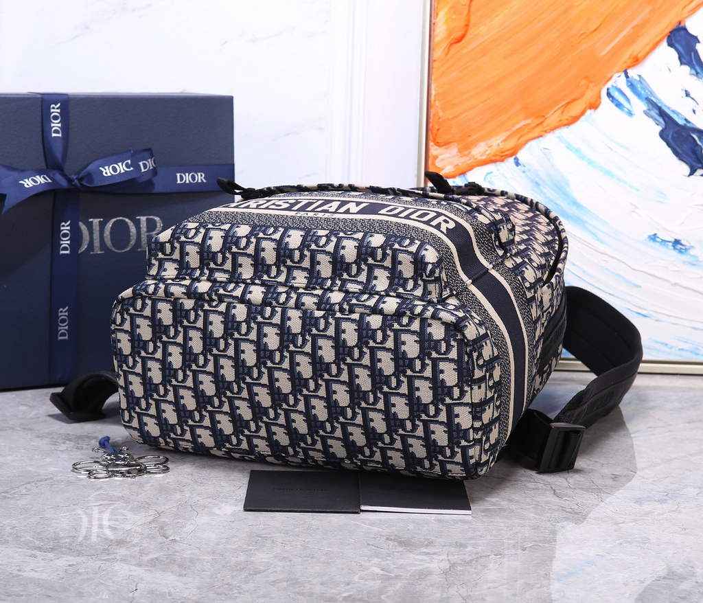 Dior DiorTravel Small Backpack M6104 Blue Oblique Jacquard - Default Title - View 5