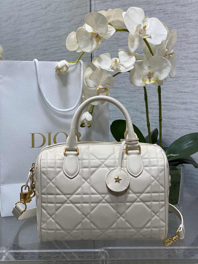 Dior Groove 25 Bag M1365 Dusty Ivory Macrocannage Calfskin - Default Title - View 1