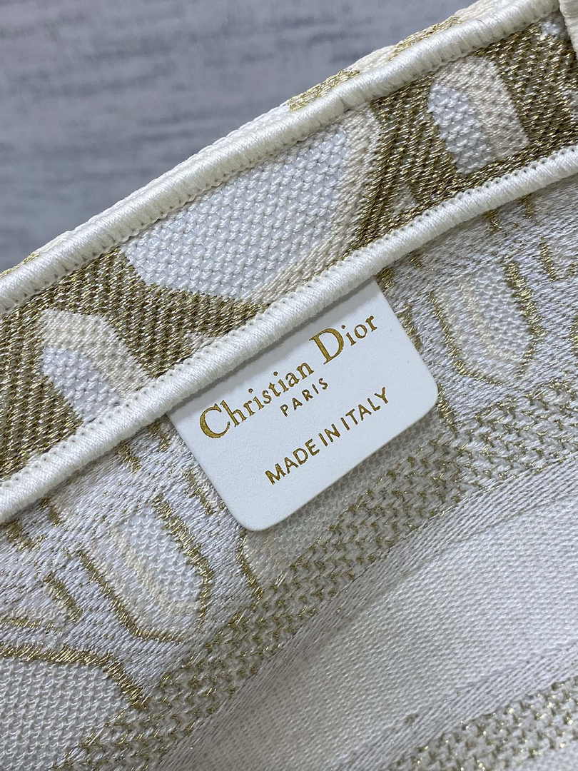 Dior Hat Basket Bag M1328 White and Gold-Tone Macrocannage Embroidery - Default Title - View 10