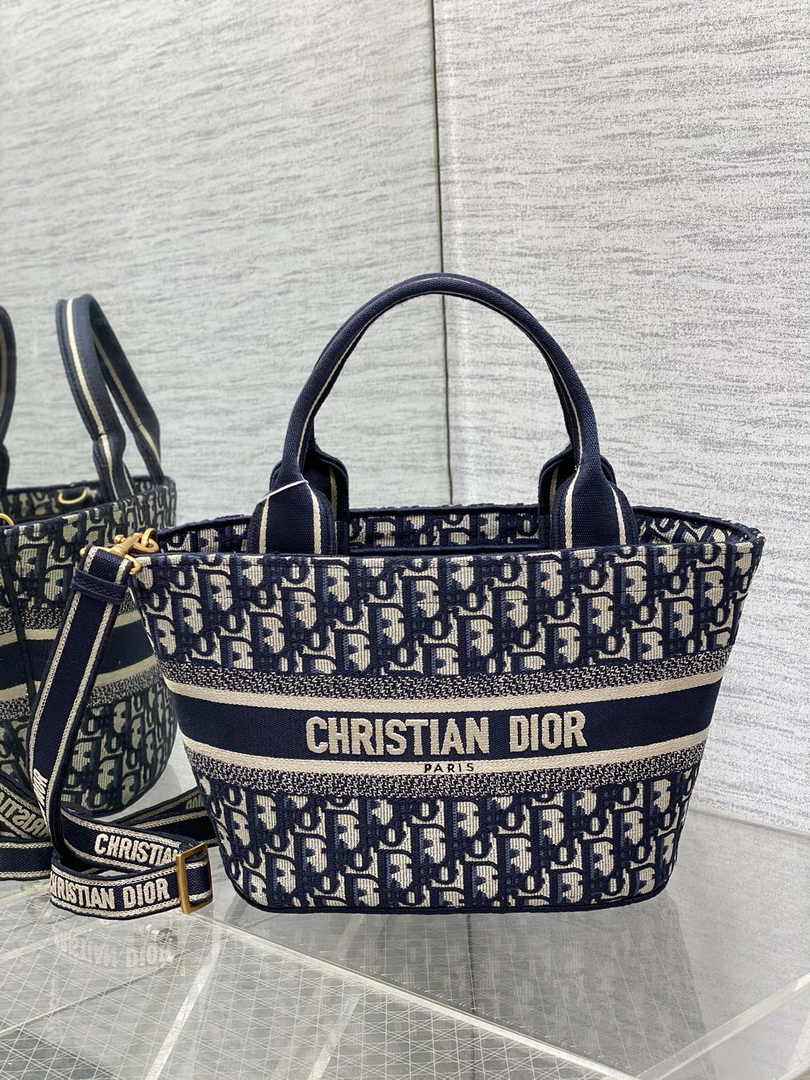 Dior Hat Basket Bag M1328 Ecru and Blue Dior Oblique Embroidery - Default Title - View 4