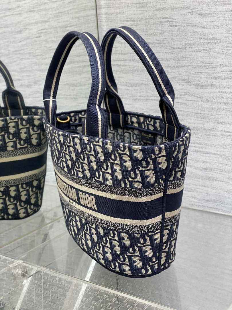 Dior Hat Basket Bag M1328 Ecru and Blue Dior Oblique Embroidery - Default Title - View 5
