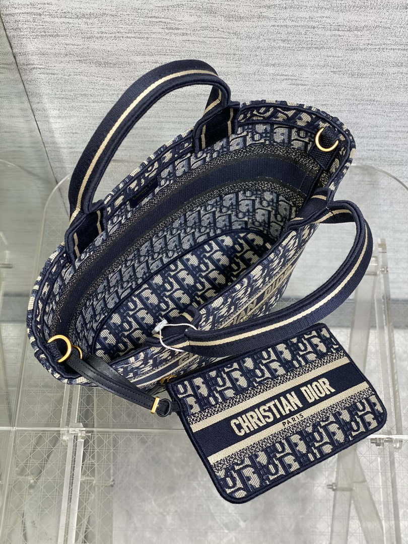 Dior Hat Basket Bag M1328 Ecru and Blue Dior Oblique Embroidery - Default Title - View 7