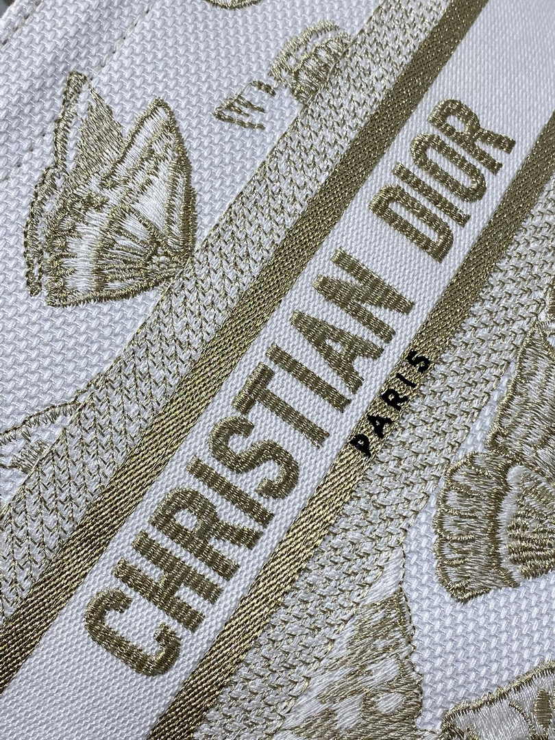 Dior Hat Basket Bag M1328 White and Gold-Tone Butterfly Embroidery - Default Title - View 9