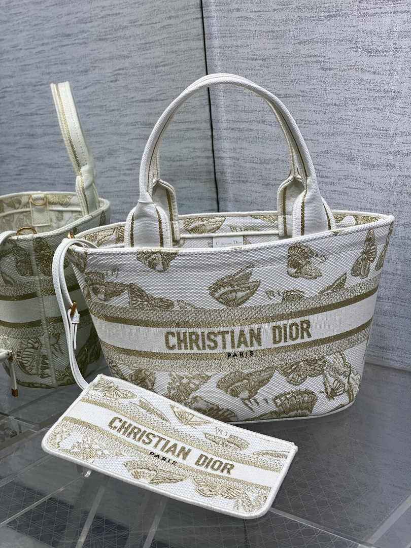 Dior Hat Basket Bag M1328 White and Gold-Tone Butterfly Embroidery - Default Title - View 2