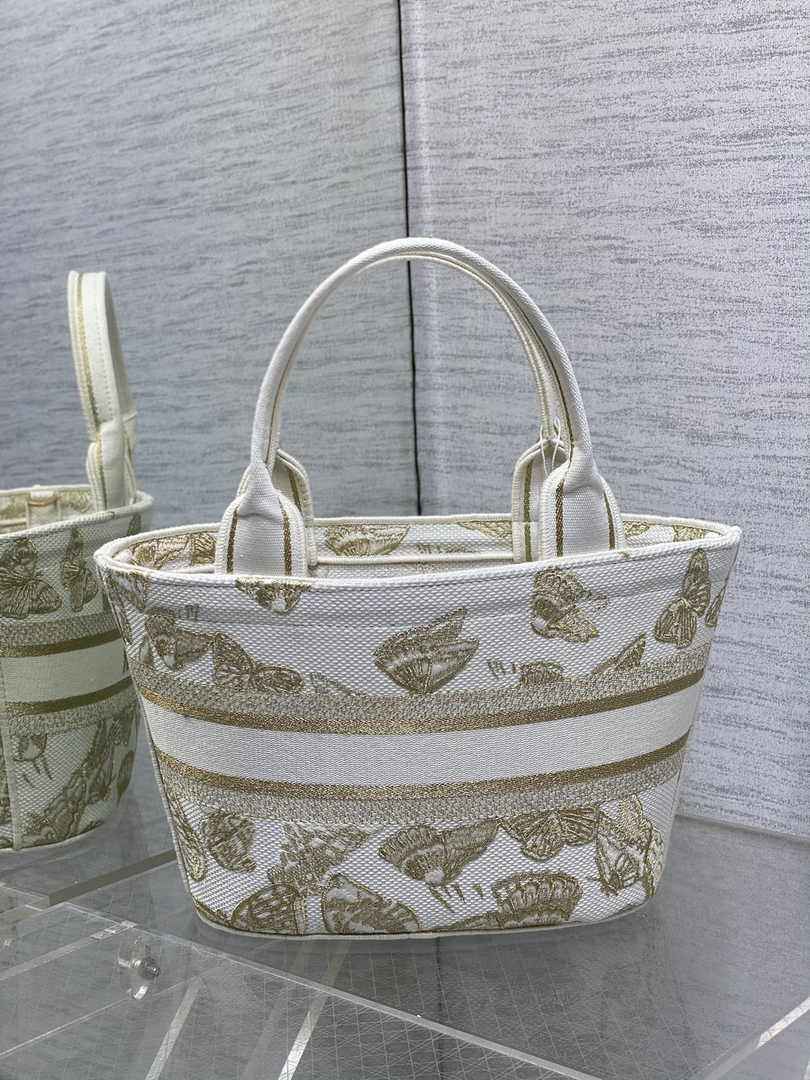 Dior Hat Basket Bag M1328 White and Gold-Tone Butterfly Embroidery - Default Title - View 3