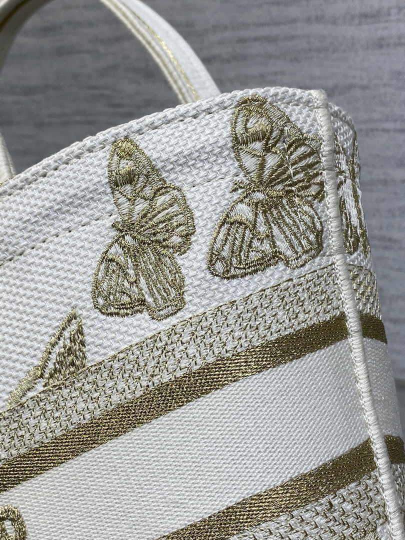 Dior Hat Basket Bag M1328 White and Gold-Tone Butterfly Embroidery - Default Title - View 8