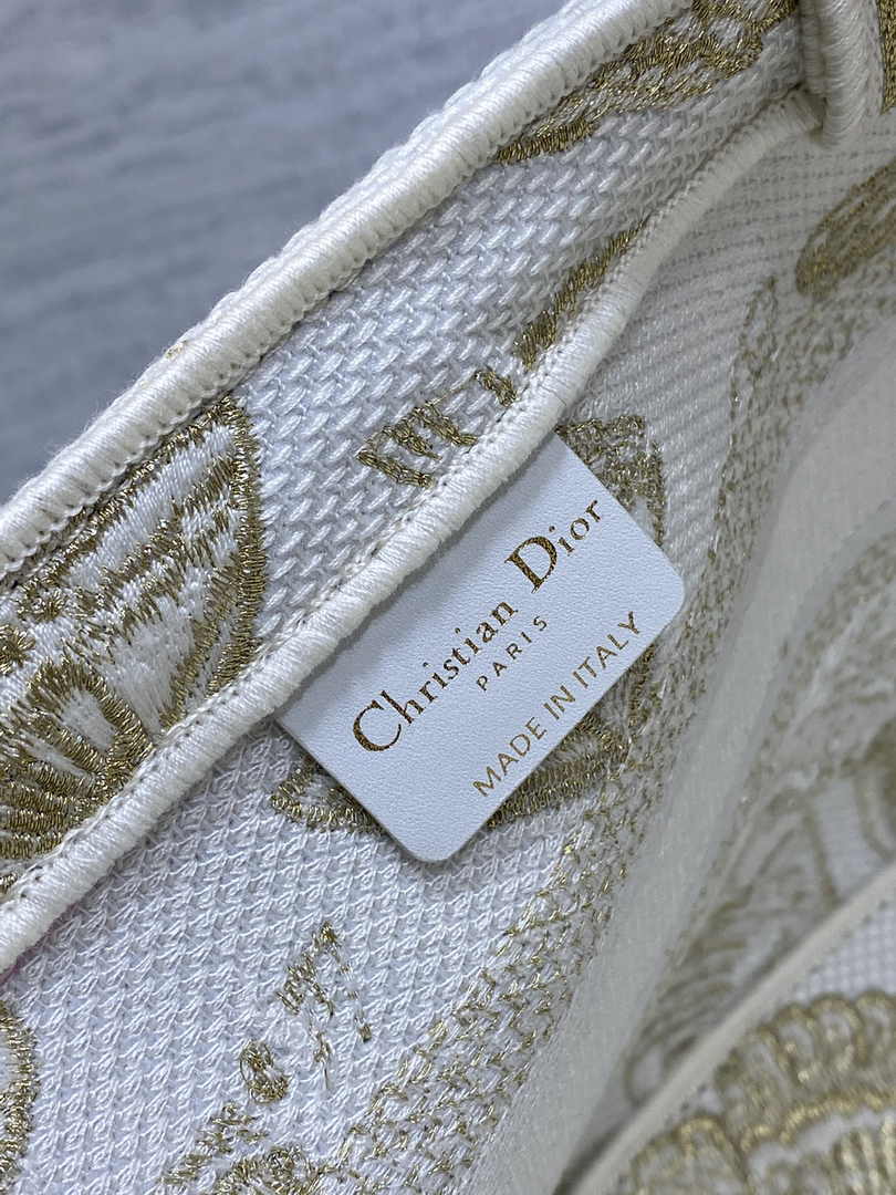 Dior Hat Basket Bag M1328 White and Gold-Tone Butterfly Embroidery - Default Title - View 10