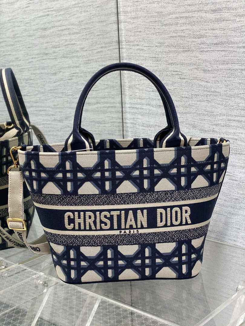 Dior Hat Basket Bag M1328 White and Blue Macrocannage Embroidery - Default Title - View 2