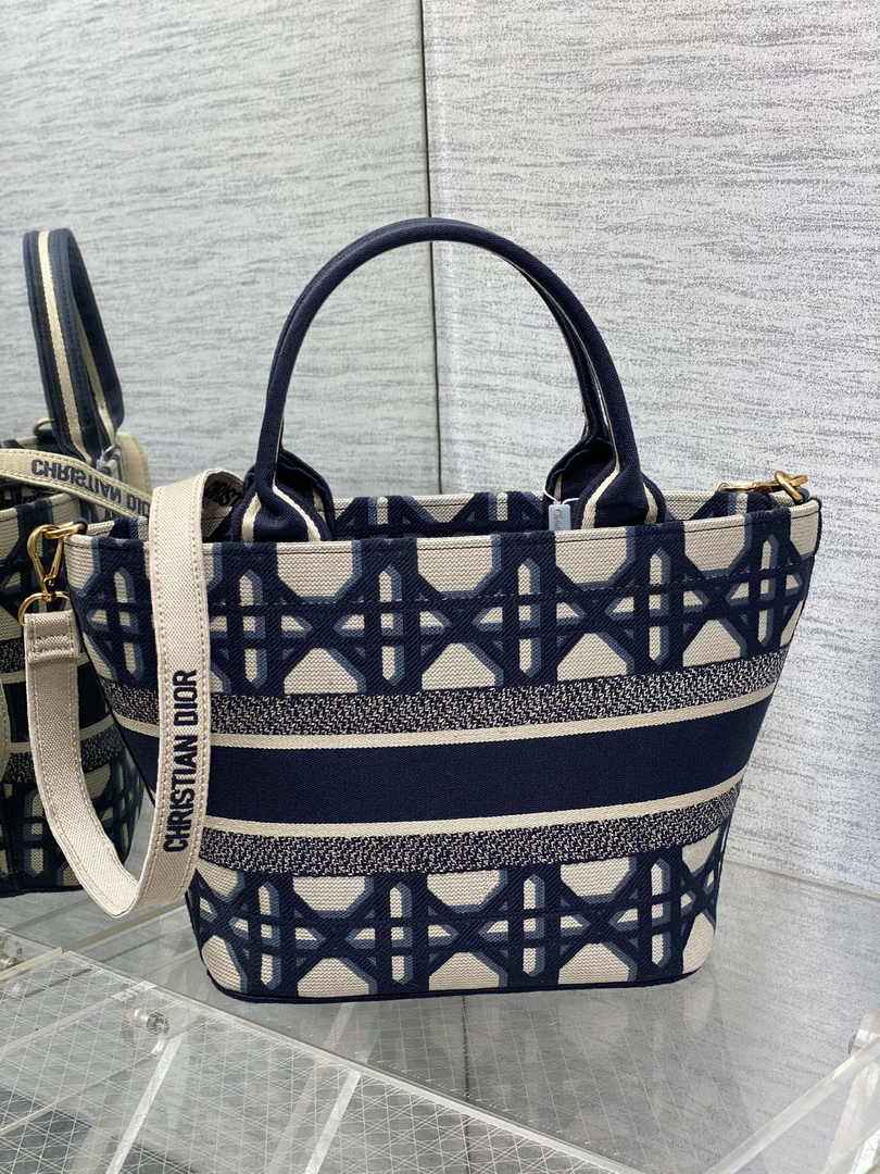 Dior Hat Basket Bag M1328 White and Blue Macrocannage Embroidery - Default Title - View 3