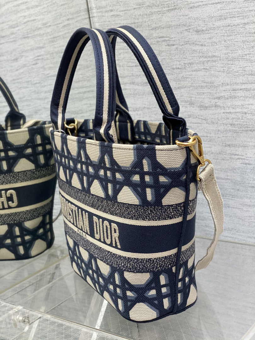Dior Hat Basket Bag M1328 White and Blue Macrocannage Embroidery - Default Title - View 6