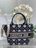 Dior Hat Basket Bag M1328 White and Blue Macrocannage Embroidery - Default Title - View 1